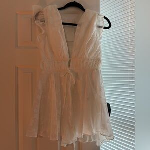 Lulu's Ivory Sleeveless Dress with Floral Design